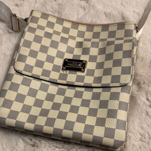 Beige and Gray Checkered Crossbody Bag not authentic (faux)